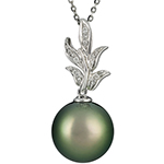 پلاک طلا جدید دخترانه و زنانه مروارید مشکی و برلیان طرح برگ مدل npdf13354