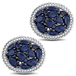 دکمه سرآستین طلا مردانه جواهر نگین برلیان و یاقوت کبود مدل cdm1346