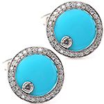 دکمه سردست طلا سفید مردانه فیروزه و برلیان طرح کلاسیک مدل cdm1349