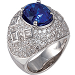 انگشتر مردانه طلا سفید یاقوت کبود و الماس تراش برلیان و پرنس مدل: rgm1702