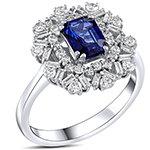 انگشتر طلا زنانه جدید جواهر یاقوت کبود و الماس باگت و برلیان مدل: rgf1841