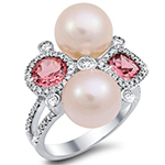 انگشتر طلا زنانه جدید مروارید، تورمالین و الماس برلیان و طلا سفید مدل: rgf1842