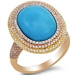 انگشتر طلا زنانه جدید جواهر فیروزه و الماس تراش برلیان و طلا زرد 18عیار مدل: rgf1843