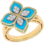 انگشتر طلا زنانه جدید فیروزه و برلیان طرح انگشتر شبدر چهار برگ طلا مدل: rgf1847 