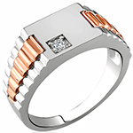 انگشتر طلا مردانه رولکس جواهر الماس تراش برلیان طلای سفید و رزگلد مدل rgm1705