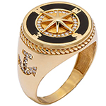 انگشتر طلا مردانه لنگر با جواهر الماس تراش برلیان و میناکاری مدل: rgm1712