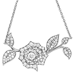 گردنبند جواهر الماس تراش برلیان و طلا سفید زنانه طرح گل رز مدل: nec2047