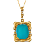 گردنبند پلاک فیروزه طلا و جواهر زنانه با نگین الماس تراش برلیان و طلا زرد 18 عیار مدل npdf13365