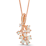 پلاک گردنبند طلا رزگلد طرح گل زنانه نگین اوپال و الماس تراش برلیان مدل: npdf13366