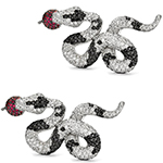 دکمه سردست طلا و جواهر لاکچری طرح مار با نگین الماس تراش برلیان سیاه و سفید و یاقوت سرخ مدل: cdm1352