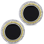 دکمه سردست طلا مردانه و جواهر نگین الماس تراش برلیان و اونیکس مشکی مدل: cdm1353