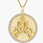 پلاک گردنبند ماه تولد خرداد طلا و جواهر نماد دو قلو و نگین الماس تراش برلیان مدل: zpdf1075