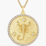 پلاک گردنبند ماه تولد آبان طلا و جواهر نماد عقرب و نگین الماس تراش برلیان مدل: zpdf1080