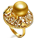 انگشتر مروارید زرد و طلا زرد 18 عیار جواهر نگین الماس تراش برلیان طرح مجلسی بزرگ مدل: rgf1857