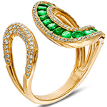 انگشتر طلا زنانه جواهر نگین زمرد سبز و الماس تراش برلیان بر روی پایه طلا زرد 18 عیار مدل: rgf1858