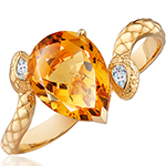 انگشتر طلا زنانه جدید جواهر طرح مار سیترین و الماس تراش اشک دو رکابی مدل: rgf1859