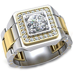 انگشتر رولکس مردانه طلا زرد و سفید و تک نگین جواهر الماس تراش برلیان مدل: rgm1715