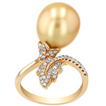 انگشتر طلا زنانه جدید مروارید طلایی و برلیان طرح برگ گل جواهر مدل: rgf1863