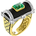 انگشتر طلا زنانه جدید اونیکس مشکی، زمرد و برلیان طرح گنبدی مجلسی مدل rgf1864