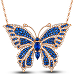 آویز و پلاک گردنبند پروانه طلا دخترانه نگین جواهر یاقوت کبود و الماس تراش برلیان مدل npdf13368