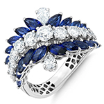 انگشتر طلا زنانه جدید نگین دار جواهر یاقوت کبود و الماس تراش برلیان و اشک ترند و خاص مدل: rgf1865