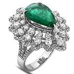 انگشتر طلا زنانه جدید نگین دار جواهر زمرد اشک و الماس تراش برلیان با طلا سفید 18 عیار مدل: rgf1866