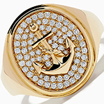 انگشتر مردانه طلا زرد 18 عیار طرح لنگر و جواهر الماس تراش برلیان سفید مدل: rgm1716