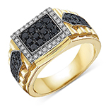 انگشتر رولکس مردانه طلا زرد 18 عیار و جواهر الماس تراش برلیان سیاه و سفید مدل rgm17167