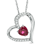 آویز گردنبند طلا سفید قلب زنانه جواهر با نگین برلیان و یاقوت سرخ مدل: npdf1052