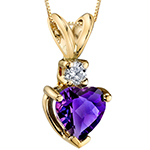 آویز قلب طلا زرد دخترانه با نگین آمیتیست تراش قلب و برلیان مدل: npdf1079