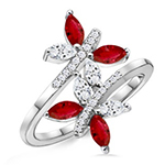 انگشتر طرح پروانه طلا سفید دخترانه یاقوت سرخ مارکیز و الماس تراش برلیان و مارکیز مدل rgf1211