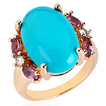 انگشتر طلا رزگلد زنانه 18 عیار با نگین فیروزه، آمیتیست و برلیان: مدل rgf1234