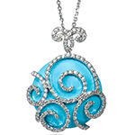 پلاک گردنبند فیروزه آبی زنانه شیک با طلای سفید و الماس تراش برلیان مدل: npdf1106