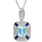 آویز پلاک طلا سفید با نگین توپاز، یاقوت کبود و برلیان مدل: npdf1145