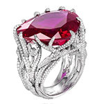 انگشتر زنانه جواهر و طلا سفید نگین یاقوت قرمز و الماس برش برلیان: مدل rgf1293