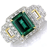 انگشتر اعیانی زنانه طلا و جواهر زمرد و الماس تراش برلیان و باگت: مدل rgf1331