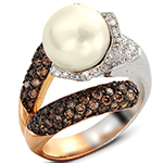 انگشتر مروارید شیری طلا و جواهر زنانه نگین الماس تراش برلیان سفید و قهوه ای: مدل rgf1333