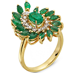 انگشتر مجلسی طلا و جواهر زنانه نگین زمرد تراش مارکیز و الماس تراش برلیان: مدل rgf1343