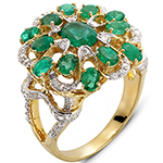 انگشتر گل طلا و جواهر زنانه نگین زمرد سبز و الماس تراش برلیان: مدل rgf1344