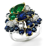 انگشتر جواهر زنانه زمرد، یاقوت کبود و الماس تراش برلیان: مدل rgf1365