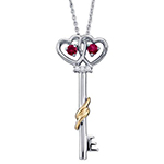 پلاک کلید طلا و جواهر گارنت و برلیان طرح کلید و دو قلب مدل: npdf1241