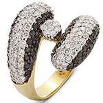 انگشتر جواهر زنانه الماس تراش برلیان سیاه و سفید با طلای زرد طرح فلاور مدل: ring2051