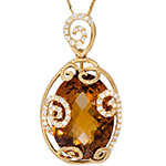 آویز گردنبند طلا و جواهر نگین سیترین و الماس تراش برلیان مدل: npdf1278