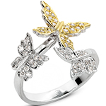 انگشتر سه پروانه خرامان طلا و جواهر زنانه نگین الماس تراش برلیان مدل: ring2074