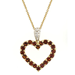 آویز قلب زنانه جواهر با نگین گارنت و الماس تراش برلیان مدل: npdf12961