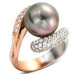 انگشتر طلا زرد و سفید و جواهر با نگین مروارید و الماس تراش برلیان: مدل rgf1415