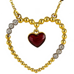 آویز قلب طلا و جواهر با نگین گارنت و الماس تراش برلیان مدل: npdf13000