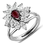 انگشتر طلا و جواهر با نگین یاقوت قرمز و الماس تراش مارکیز طرح گل: مدل rgf1450