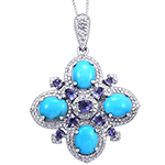 آویز طلا و جواهر با نگین فیروزه، تانزانیت و الماس تراش برلیان مدل: npdf13004