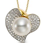 آویز گردنبند قلب طلا و جواهر نگین مروارید و الماس تراش برلیان مدل: npdf13016